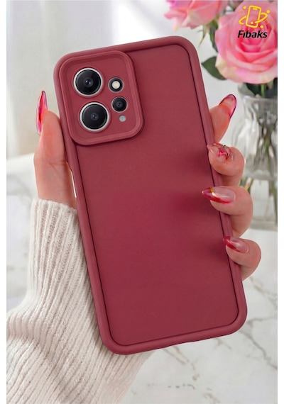 Fibaks Redmi Note 12 Uyumlu Kılıf Kamera Korumalı Yumuşak Dokulu Darbe Emici Bordo Silikon Kapak