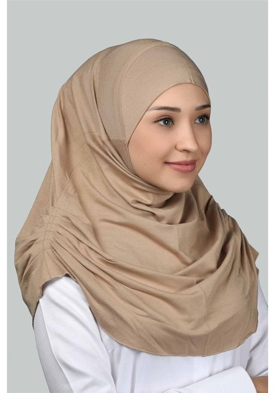 Altobeh Hazır Türban Büzgülü Pileli Pratik Eşarp Tesettür Hijab - Namaz Örtüsü - Koyu Bej