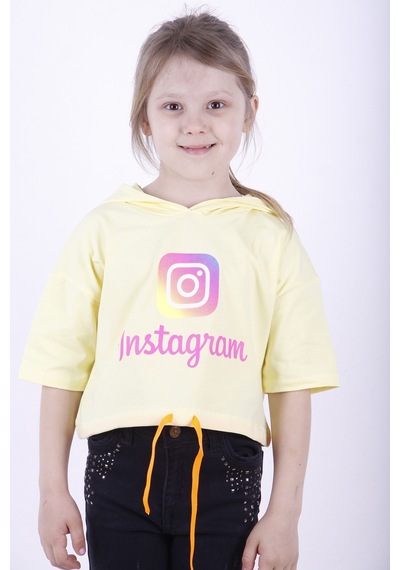Toontoy Kids Toontoy Kız Çocuk Instagram Baskılı Kapüşonlu Tişört Sarı