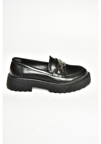 Fox Shoes T996191208 Siyah Rugan Kalın Tabanlı Kadın Ayakkabı Siyah-rugan Siyah