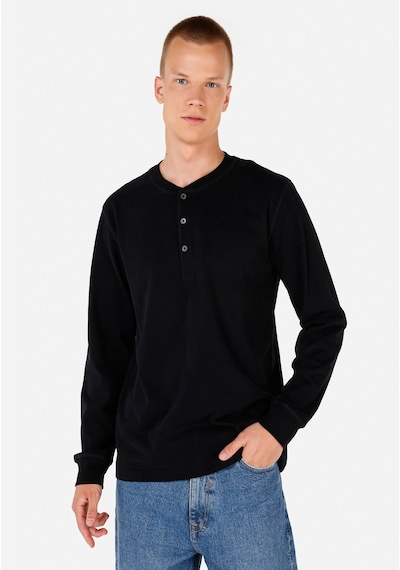 Colin's Colins Regular Fit Düğmeli Yaka Basic Siyah Erkek Uzun Kol Tişört Cl1065875 Siyah