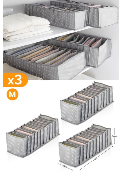Serstil 3 Adet - 11 Gözlü Gri Benekli Çekmece İçi Düzenleyici Organizer Medium Diğer