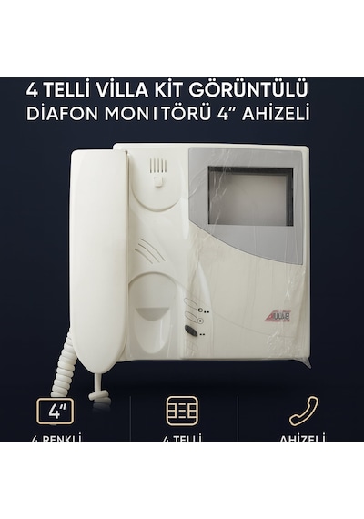 Audıo 001650 Gty304f 4 Telli Villa Kit Görüntülü Diafon Monitörü 4 Ahizeli