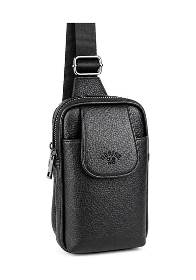 Deri,Se Club 1993 Erkek Omuz Çantası Göğüs Çantası Body Bag Çanta Siyah