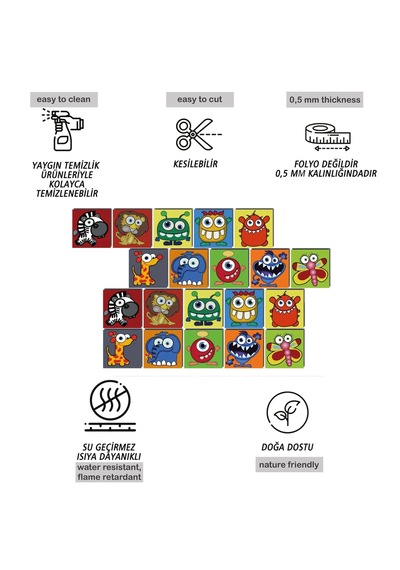 Kendinden Yapışkanlı Çocuk Desenli Pvc Karo 10x10 Cm 5 Li Paket