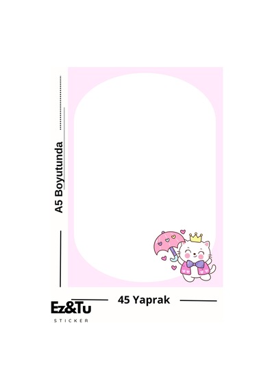 Şemsiyeli Kedili A5 Not Defteri 45 Yaprak Cute Serisi Çok Renkli