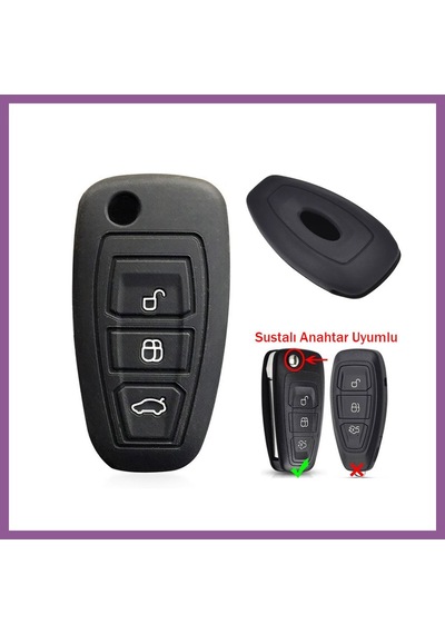 Bezos Ford Focus Mondeo Fiesta Kuga Katlanır Anahtar Uyumlu Silikon Oto Anahtar Kumanda Kabı Kılıf Siyah Rengaren