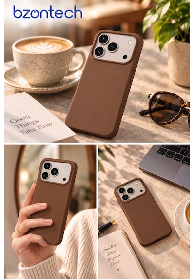 İphone 17 Pro / 18 Pro Uyumlu Kılıf Renkli Lansman İçi Kadife Yumuşak Kamera Yükseltili Silikon Kahverengi