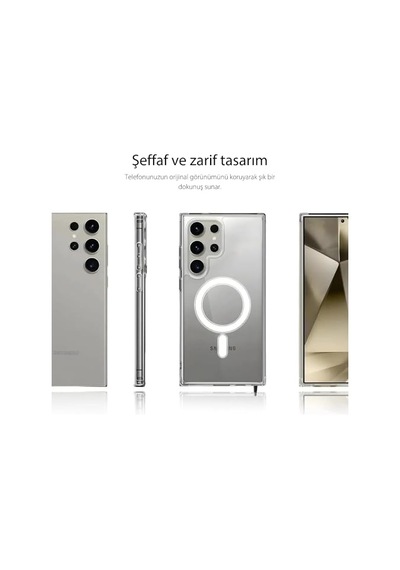 Tr Samsung Galaxy S23 Ultra Magsafe Uyumlu Şeffaf Kılıf Manyetik Kablosuz Şarj Destekli, Darbe Emici Ve Dayanık Diğer