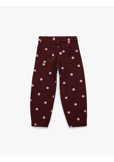 Koton Yüksek Bel Pamuklu Puantiyeli Balon Form Denim Pantolon Bordo Desenli 7wkg40023ad