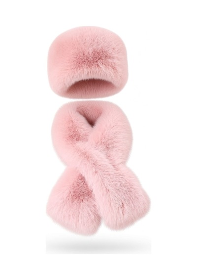 Givoria Kadın Kürklü Atkı Ve Kalpak Şapka Takımı Rus Slav Tarzı Kışlık Peluş Eskimo Set Pembe Pembe
