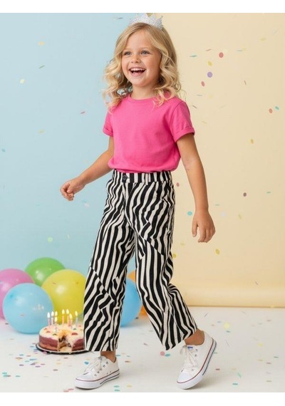 Zekids Kız Çocuk Desenli Keten Pantolon-16752 Çok Renkli