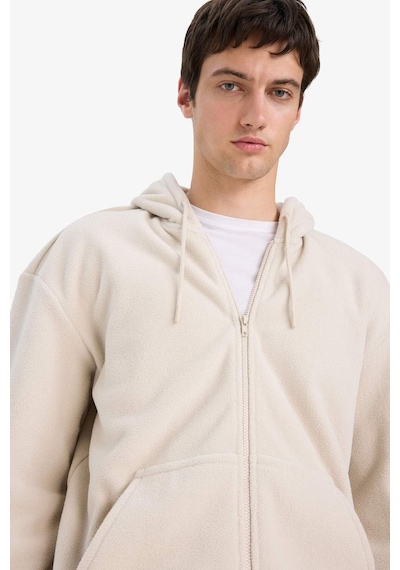 Defacto Boxy Fıt Kapüşonlu Fermuarlı Polar Sweatshirt F0074AX25AU Bej