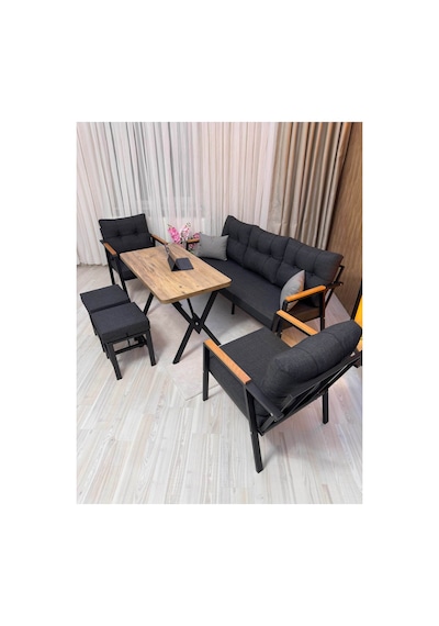 Houseart Dora 3 -1 - 1 + Masa + 2 Adet Puf , Balkon, Bahçe, Teras, Cafe - Salon - Metal Kanepe Koltuk Takımı , Çay Seti Antrasit Houseart Dora 3 -1 - 1 + Masa + 2 Adet Puf , Balkon, Bahçe, Teras, Cafe - Salon - Metal Kanepe Koltuk Takımı , Çay Seti Antrasit