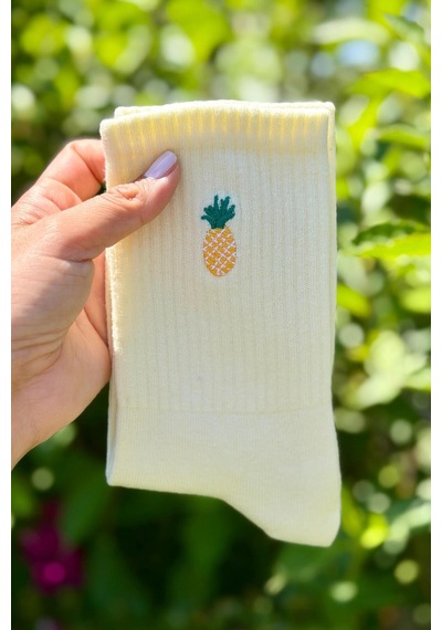 Lousocks Unisex Ananas Nakışlı 2'li Tenis Spor Çorap Çok Renkli