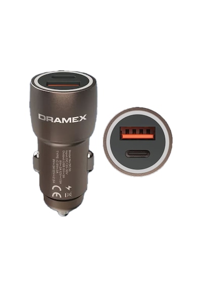 Dramex Dc30t 3.1a 30w Pd Q.c. 3.0 1mt Type-c Kablolu 1xtype-c + 1xusb-a Çıkışlı Hızlı Araç Şarj Cihazı - Kahverengi
