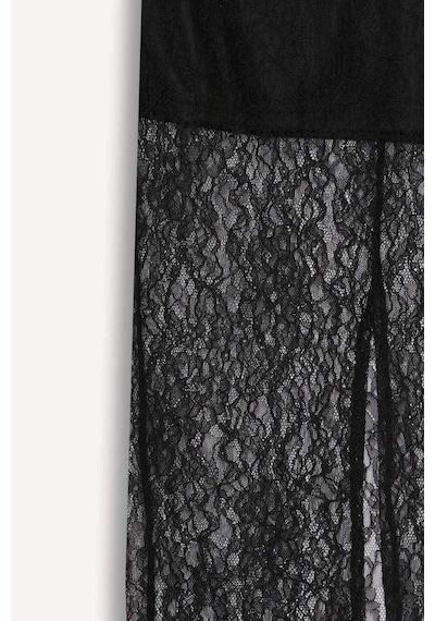 DeFacto Slim Fit Dar Kesim Astarlı Midi Dantelli Etek E0465AX24AUBK81 Siyah