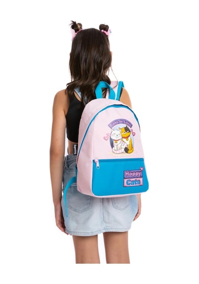 Superbag Kız Çocuk Anaokulu Çantası Mutlu Kediler Desenli Sırt Çantası Kreş Çantası Pembe
