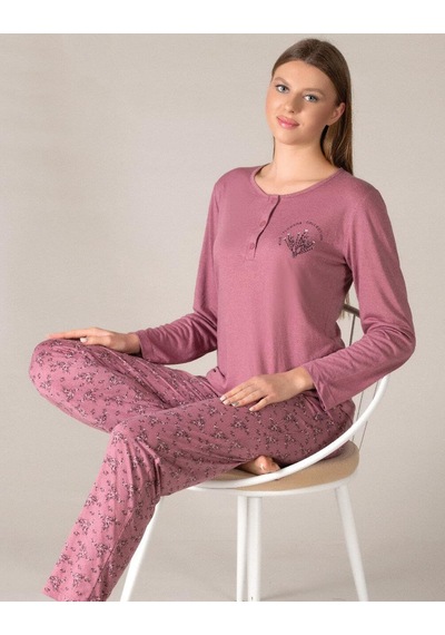 Mevsimlik Uzun Kol Pijama Takım Viskon Alperi 790-29 GÜL KURUSU