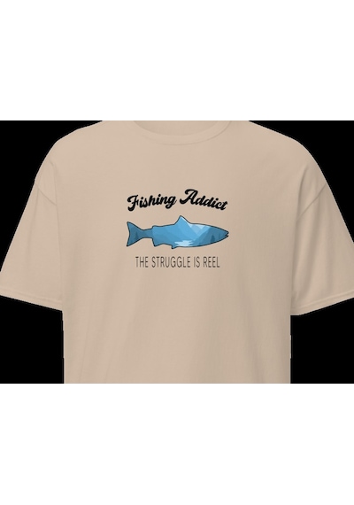Wildstyle Fishing Addict Struggle Is Reel Balıkçılık Esprili Baskılı Unisex Bisiklet Yaka Pamuklu Tişört Camel