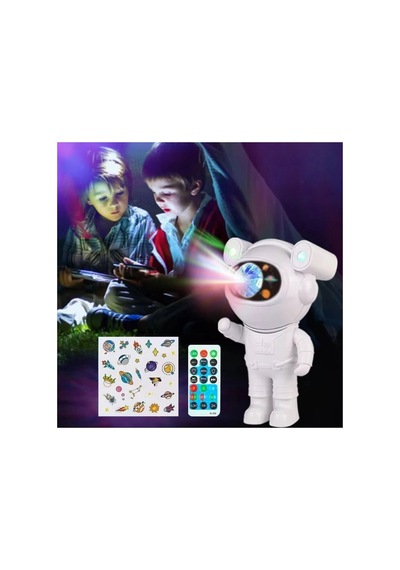 Astronaut Speaker Projector Lamp Bluetooth Speaker Stickerlı Kumandalı Astronot Model Gece Lambası Beyaz