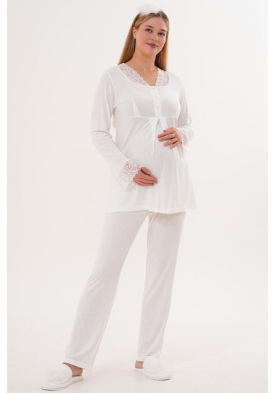 Mecit Pijama Mecit 5808 Kadın Hamile Lohusa Pijama Takımı Ekru