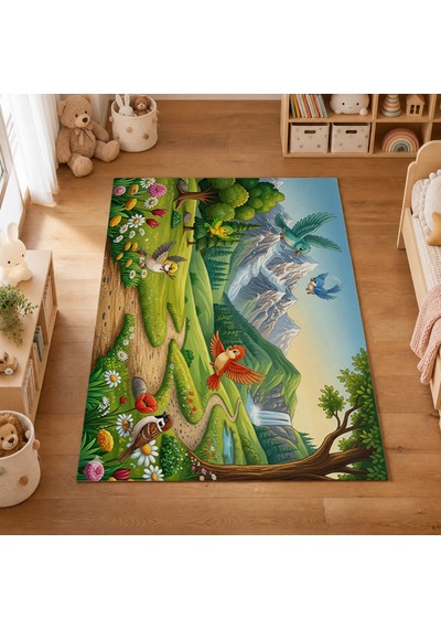 Kartela Halı Huzurlu Orman Kaymaz Taban Çocuk Oyun Halısı - 120 x 180 CM