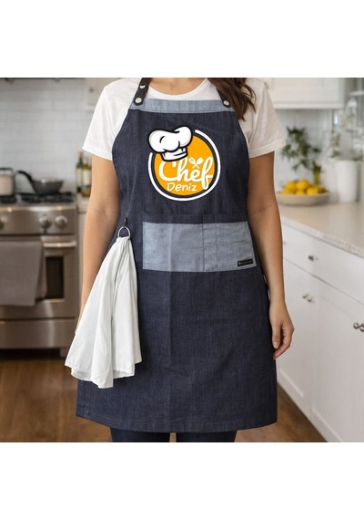 Bk Gift Kişiye Özel İsimli Pamuk Denim Havlu Detaylı Mutfak Önlüğü -8, Aşçı Ve Şef Önlüğü, Ev Hediyesi Kobitmeyencom36592 Bk Gift Renkli