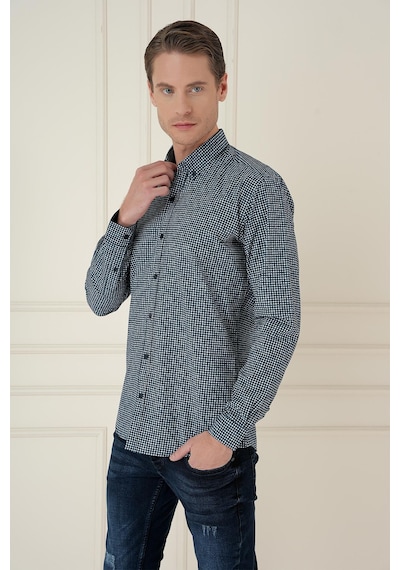 Efor Slim Fit Baskılı %100 Pamuk Spor Lacivert Gömlek G 1587 Lacivert