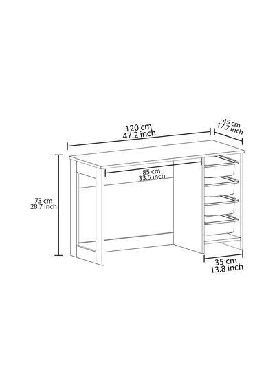 Hero Modern Çalışma Masası - 120 Cm, Beyaz/antik Ceviz Diğer