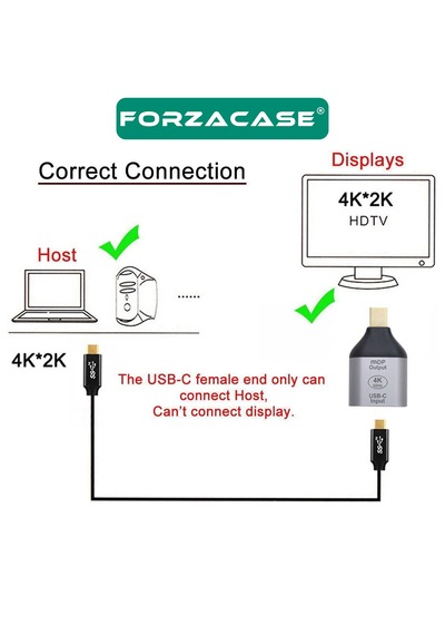 Forzacase Telefon Tablet Notebook İçin 4k 60hz Hd Mini Displayport To Type-c Dönüştürücü Adaptör - Fc1191