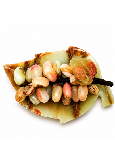 Doğal Oniks Taş Üzüm Dekoru El İşçiliği Dekoratif Oniks Tabaklı Üzüm Objesi 18x11 Cm Kahverengi