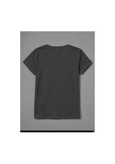 Pembe Kelebek Desenli Baskılı Kompakt T-shirt Gri