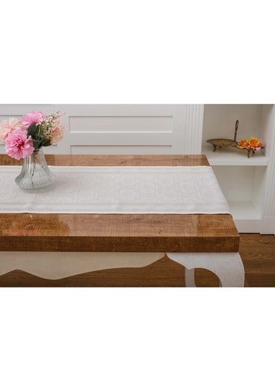 Roma Jakar Polyester Kumaş Bej Runner 45x150 Cm 1415 Bej