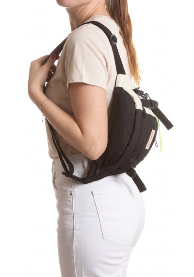 Esvelans Unisex Çok Renkli Çok Bölmeli Bel Ve Çapraz Omuz Çantası Ayarlanabilir Askılı Siyah & Krem