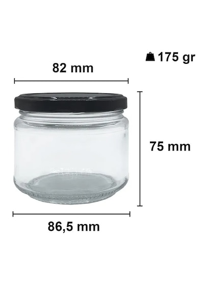 Rotanev Metal Siyah Konserve Kapaklı Magnolya ve Gıda Saklama 300 cc Şeffaf Cam Kavanoz 10 Adet 300 ml
