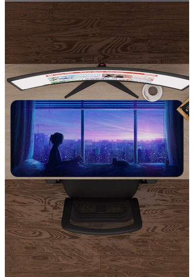 Dijital Kedili Kız V1 90x40 Xxl Gaming Kauçuk Kaymaz Taban Mouse Pad Fare Altlığı