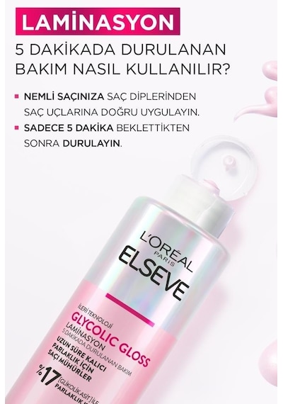 Elseve Glycolic Gloss Şampuan + Saç Bakım Kremi + Laminasyon