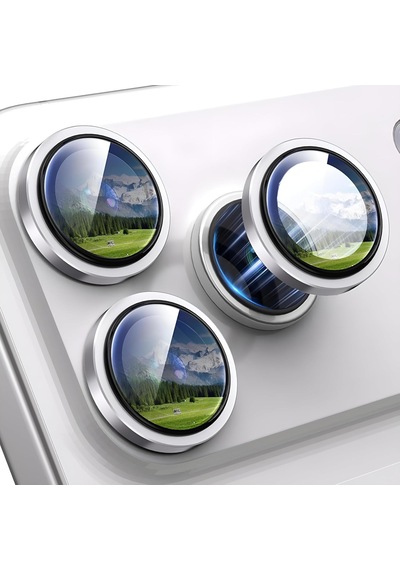 Apple Uyumlu iPhone 16 Pro Max Uyumlu Kamera Lens Koruyucu, 9h Temperli Cam Metal Çerçeve Koruma Halkası, Safir Hd Berraklık Gümüş Renk, 3'lü Set Diğer