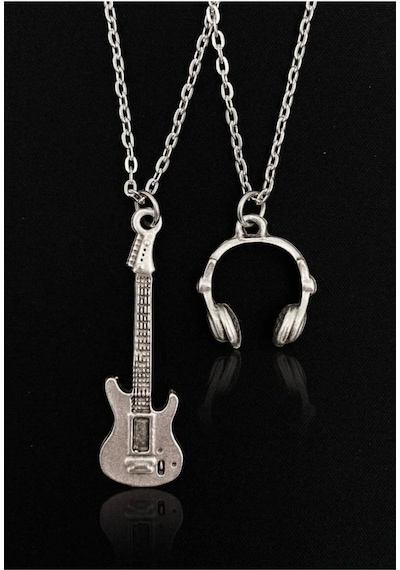 Elektro Gitar Kulaklık Model 2'li Set 925 Ayar Gümüş Kaplama Kolye Çok renkli