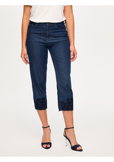 Faik Sönmez Paçası Nakış Detaylı Straıght Fıt Liyoselli Jean Capri S26jcp003 Us26jcp00327 İndigo