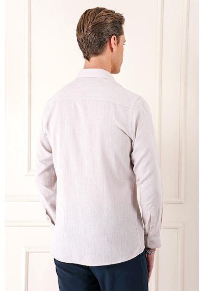 Efor Comfort Fit Balıksırtı Dokuma %100 Pamuk Klasik Bej Gömlek Gk 722 Bej