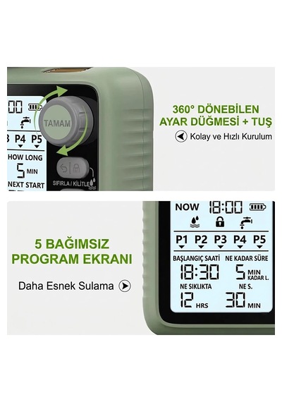 Otomatik Bahçe Sulama Zamanlayıcısı - 5 Programlı Lcd Ekranlı Akıllı Sulama Sistemi Ipx5 Su Geçirmez