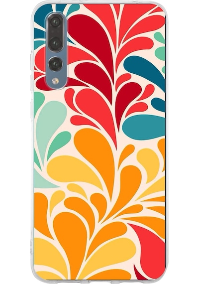 Huawei P20 Pro İle Uyumlu 1mm Slim Fit Retro Renkler 5 Baskılı Şeffaf Kılıf Şeffaf