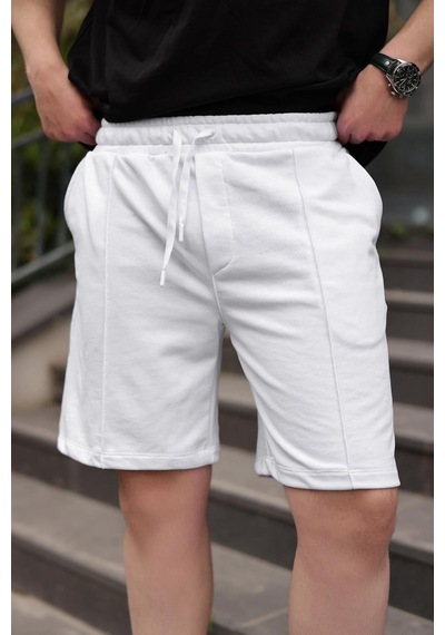 Madmext Beyaz Beli Ayarlanabilir Regular Fit Erkek Şort E6585