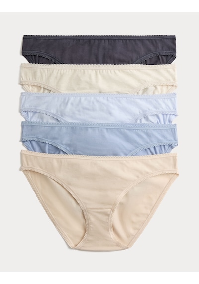 Marks & Spencer 5'li Cotton Lycra Bikini Külot Seti Mavi Mix Marks & Spencer 5'li Cotton Lycra Bikini Külot Seti Mavi Mix