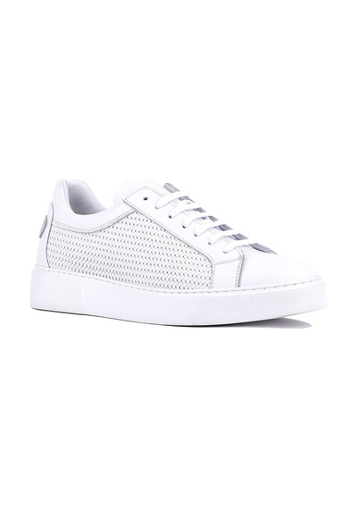 Shoetyle - Hakiki Deri Beyaz Renk Erkek Sneaker - 250-1300-1464 Beyaz