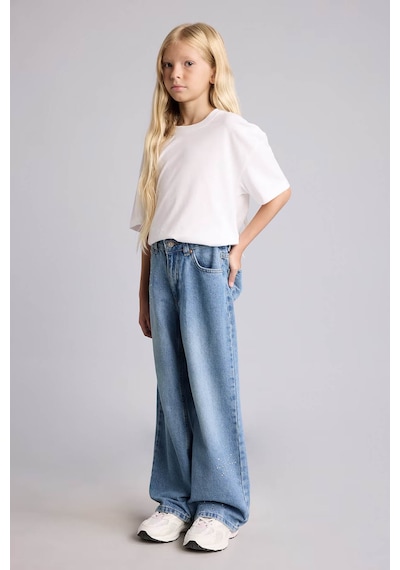 Defacto Straight Wide Açık Mavi Kız Çocuk Jean Pantolon I4477a8/nm39