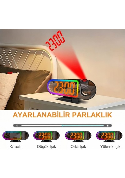 Rgb Işıklı Projeksiyonlu Dijital Alarm Saat 17 Modlu Led Ekranlı Çalar Saat Diğer