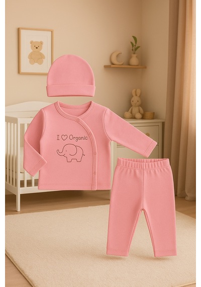 Tois Baby Organik Hastahane Çıkışı Bebek Takımı 0-3 Ay Pembe Pembe